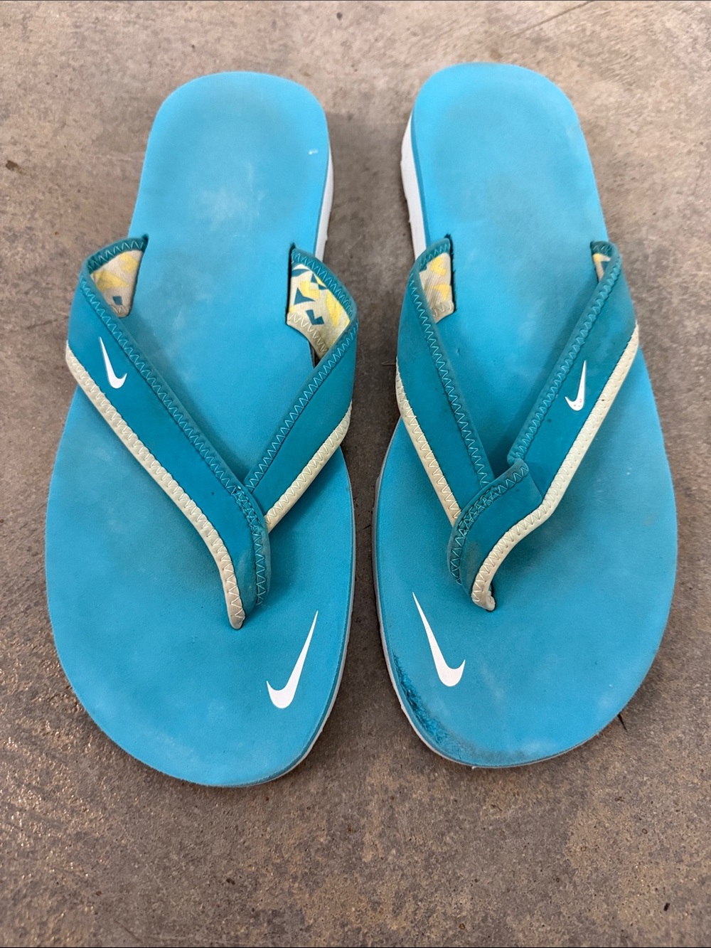 Nike Teal and White Women's Flip-Flop Sandals